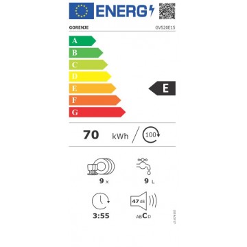 Gorenje GV520E15 Πλήρως Εντοιχιζόμενο Πλυντήριο Πιάτων για 9 Σερβίτσια Π44.8xY81.5εκ. Λευκό